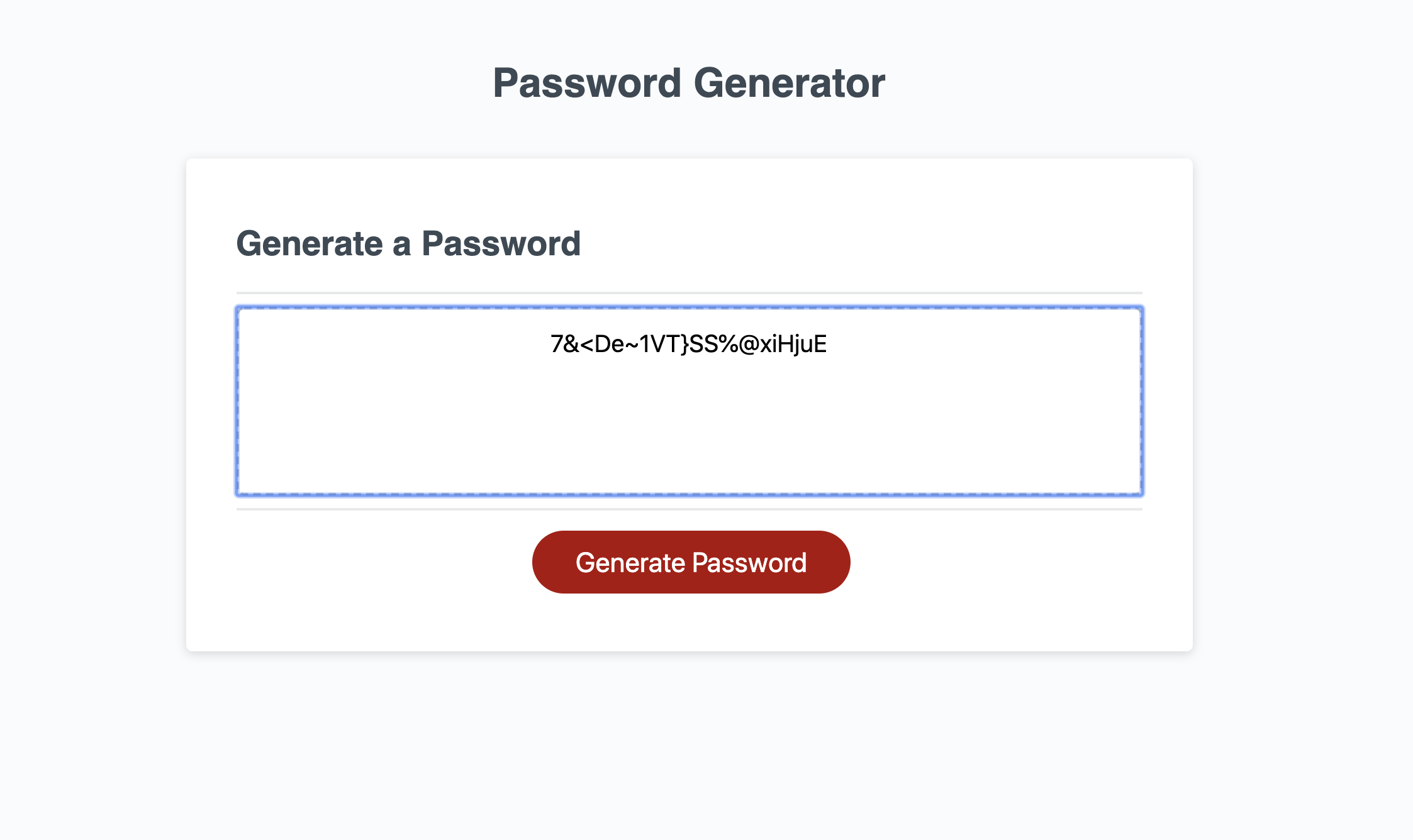 Screenshot of Password Generator website